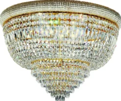 Casa Padrino Barock Kristall Deckenleuchte Messing / Gold Ø 66 x H. 45 cm - Prunkvoller Decken Kronleuchter - Barock Leuchten