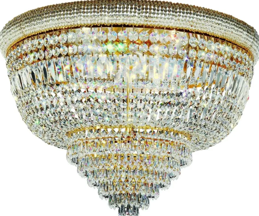 Casa Padrino Barock Kristall Deckenleuchte Messing / Gold Ø 66 x H. 45 cm - Prunkvoller Decken Kronleuchter - Barock Leuchten