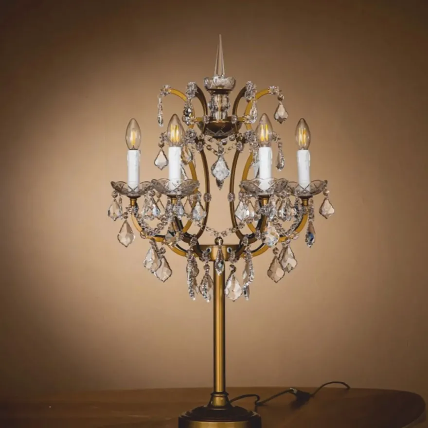 Casa Padrino Barock Kristall Tischleuchte Gold H. 85 cm - Prunkvolle Barockstil Schreibtischleuchte - Barock Kristall Leuchten