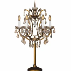 Casa Padrino Barock Kristall Tischleuchte Gold H. 85 cm - Prunkvolle Barockstil Schreibtischleuchte - Barock Kristall Leuchten