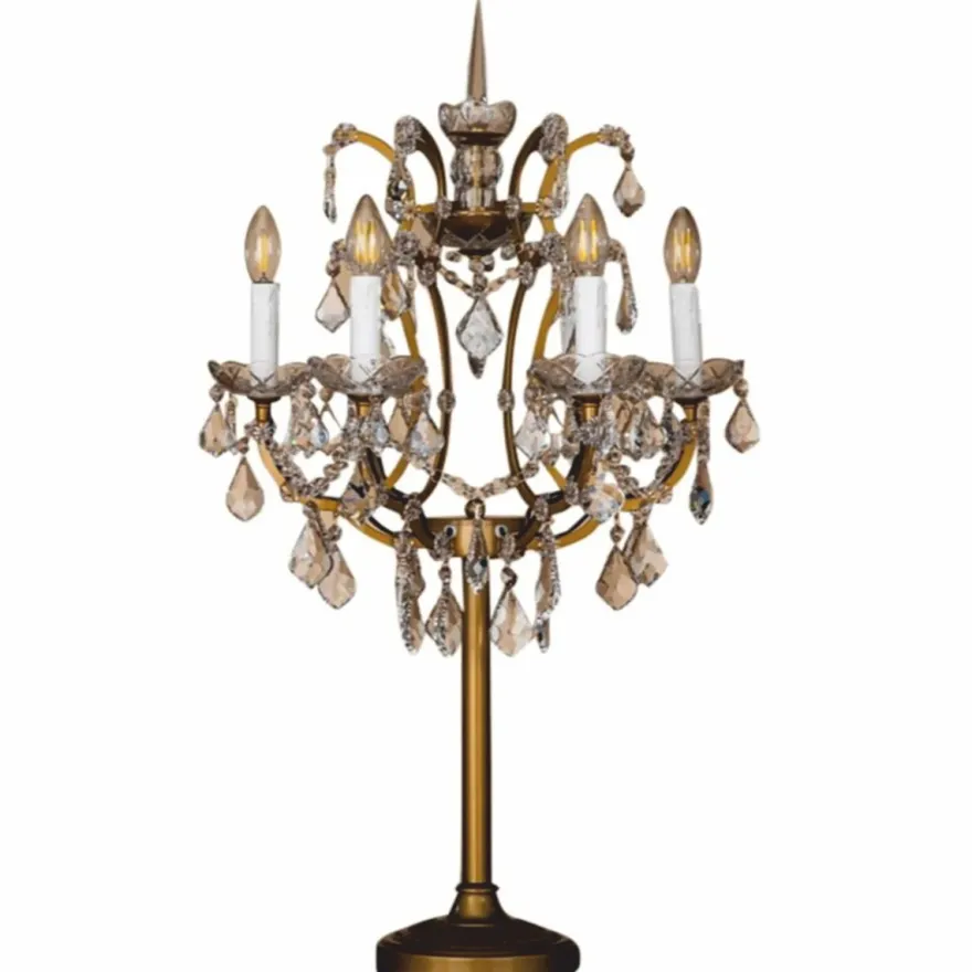 Casa Padrino Barock Kristall Tischleuchte Gold H. 85 cm - Prunkvolle Barockstil Schreibtischleuchte - Barock Kristall Leuchten