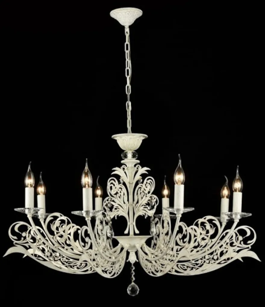 Casa Padrino Barock Kristall Decken Kronleuchter Weiß Gold Antik Stil - Durchmesser 58 cm, Höhe 92 cm