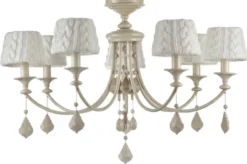 Casa Padrino Barock Kristall Kronleuchter 7-flammig in Beige - Ø 87 x H. 59 cm - Luxus Lüster für gehobene Wohnräume