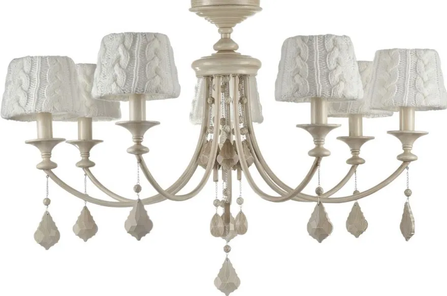 Casa Padrino Barock Kristall Kronleuchter 7-flammig in Beige - Ø 87 x H. 59 cm - Luxus Lüster für gehobene Wohnräume