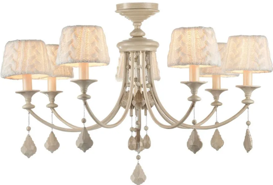 Casa Padrino Barock Kristall Kronleuchter 7-flammig in Beige - Ø 87 x H. 59 cm - Luxus Lüster für gehobene Wohnräume