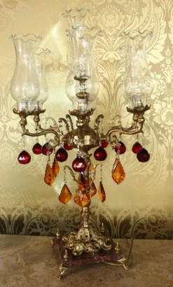 Casa Padrino Barock Kristall Hockerleuchte im prachtvollen Design - Rot / Orange - H 86 cm