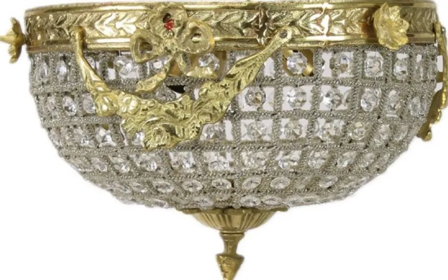 Casa Padrino Barock Kristall Deckenleuchte Gold Ø 30 cm - Runde Deckenlampe im Barockstil - Barock Leuchten - Edel & Prunkvoll