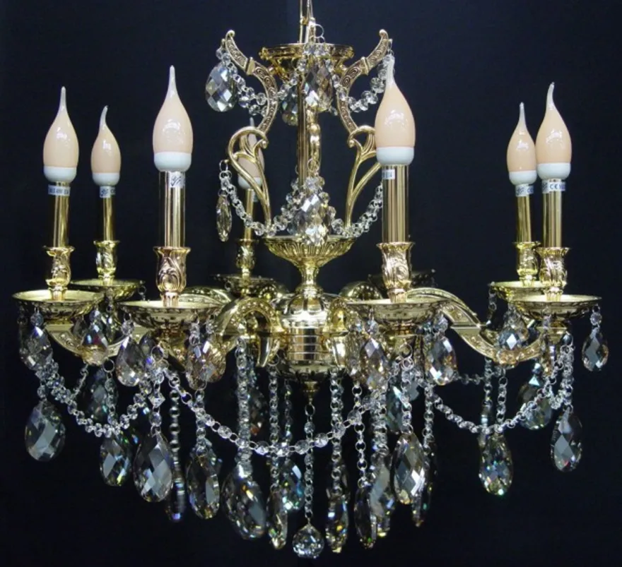 Casa Padrino Barock Kristall Kronleuchter 8-Flammig Gold ModK7 - Hängeleuchte Lüster Hängelampe Deckenlampe
