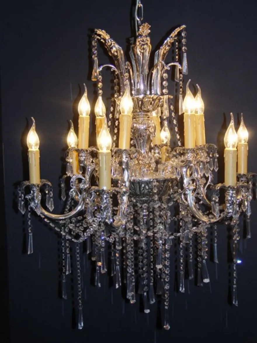 Casa Padrino Barock Kristall Kronleuchter 12-Flammig Silber ModK2 - Hängeleuchte Lüster Hängelampe Deckenlampe