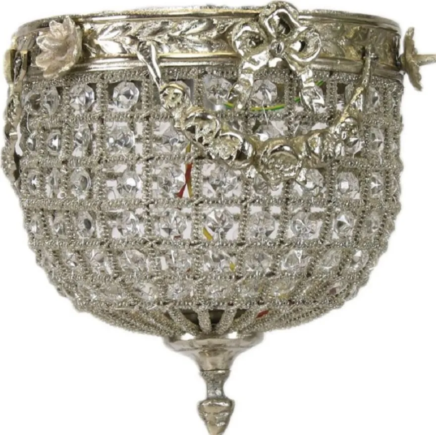 Casa Padrino Barock Kristall Deckenleuchte Silber Ø 20 cm - Runde Deckenlampe im Barockstil - Barock Leuchten - Edel & Prunkvoll