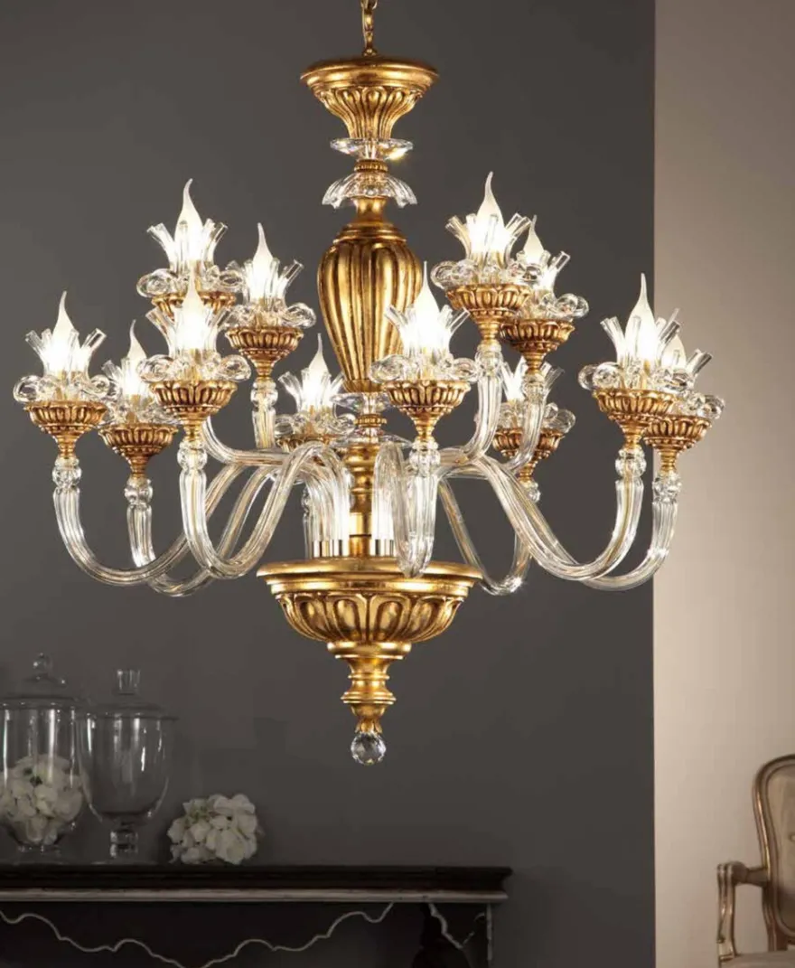 Casa Padrino Barock Kronleuchter Gold Ø 90 x H. 95 cm 12-flammig - Handgefertigte Leuchte aus Italien - Barock Leuchten