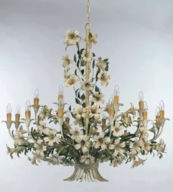 Casa Padrino Barock Kronleuchter Grün Creme Ø 127 x H. 113 cm 18-flammig - Handgefertigte Leuchte aus Italien - Barock Leuchten
