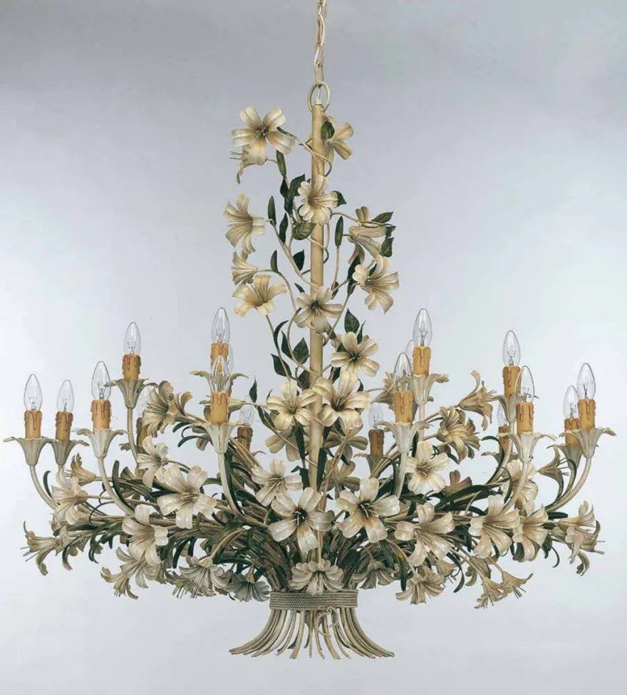 Casa Padrino Barock Kronleuchter Grün Creme Ø 127 x H. 113 cm 18-flammig - Handgefertigte Leuchte aus Italien - Barock Leuchten