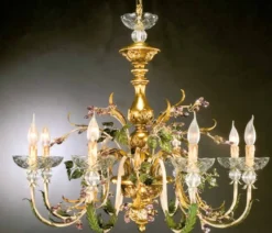 Casa Padrino Barock Kronleuchter Grün Gelb Elfenbein Ø 90 x H. 80 cm 8-flammig - Handgefertigte Leuchte aus Italien - Barock Leuchten