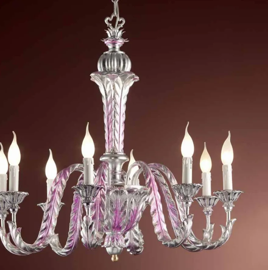 Casa Padrino Barock Kronleuchter Violett Ø 75 x H. 75 cm 8-flammig - Handgefertigte Leuchte aus Italien - Barock Leuchten