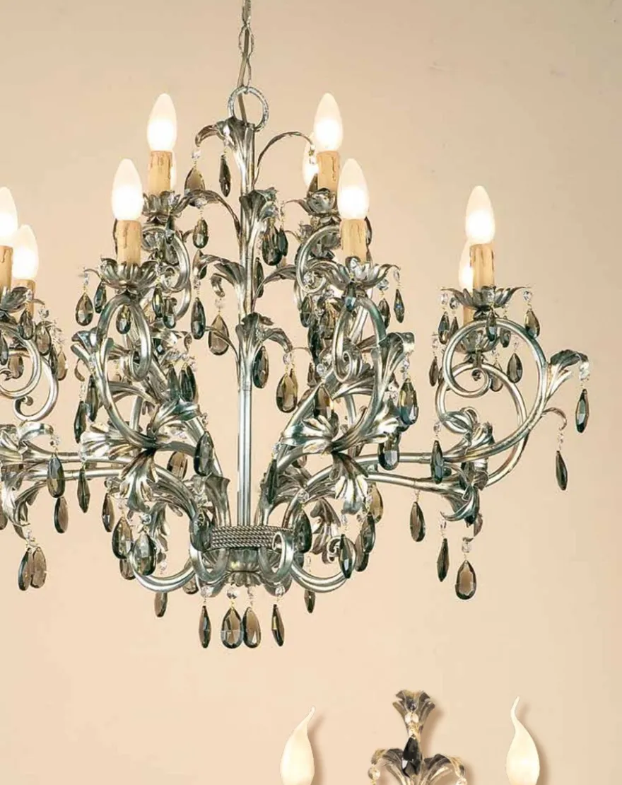 Casa Padrino Barock Kronleuchter Silber Ø 90 x H. 70 cm 12-flammig - Handgefertigte Leuchte aus Italien - Barock Leuchten