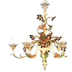 Casa Padrino Barock Kronleuchter Gelb Grün Rot Ø 90 x H. 85 cm 6-flammig - Handgefertigte Leuchte aus Italien - Barock Leuchten