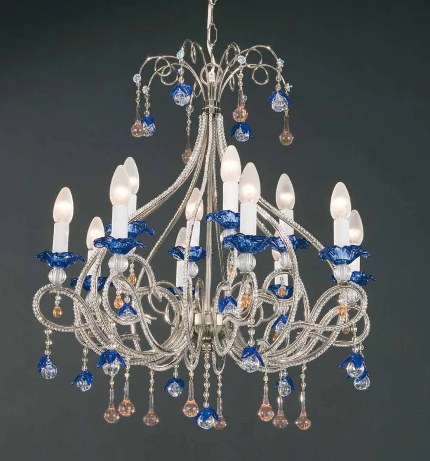 Casa Padrino Barock Kronleuchter Nickel Ø 65 x H. 70 cm 12-flammig - Handgefertigte Leuchte aus Italien - Barock Leuchten