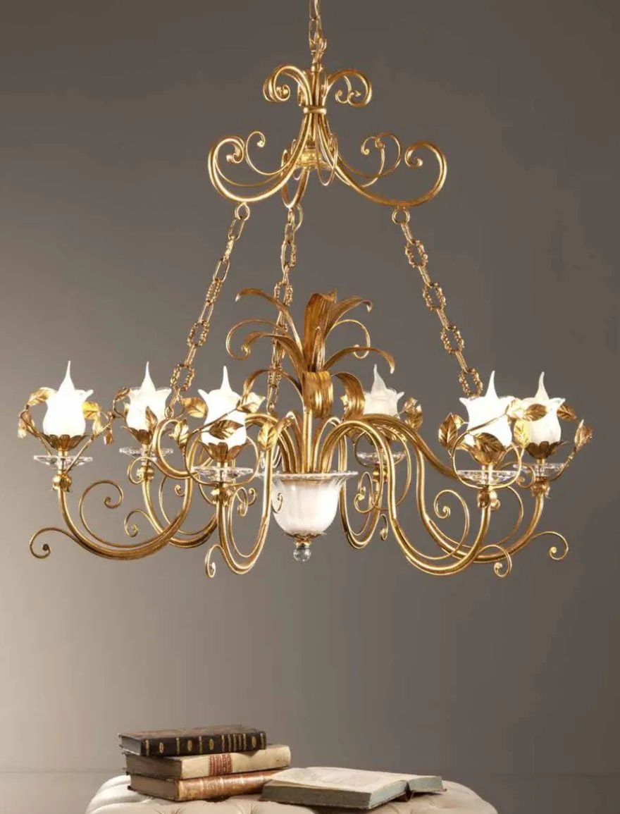 Casa Padrino Barock Kronleuchter Gold Ø 110 x H. 100 cm 6-flammig - Handgefertigte Leuchte aus Italien - Barock Leuchten