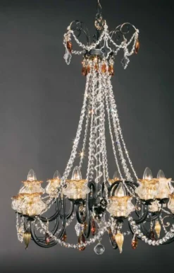 Casa Padrino Barock Kronleuchter Schwarz Silber Ø 75 x H. 95 cm 12-flammig - Handgefertigte Leuchte aus Italien - Barock Leuchten