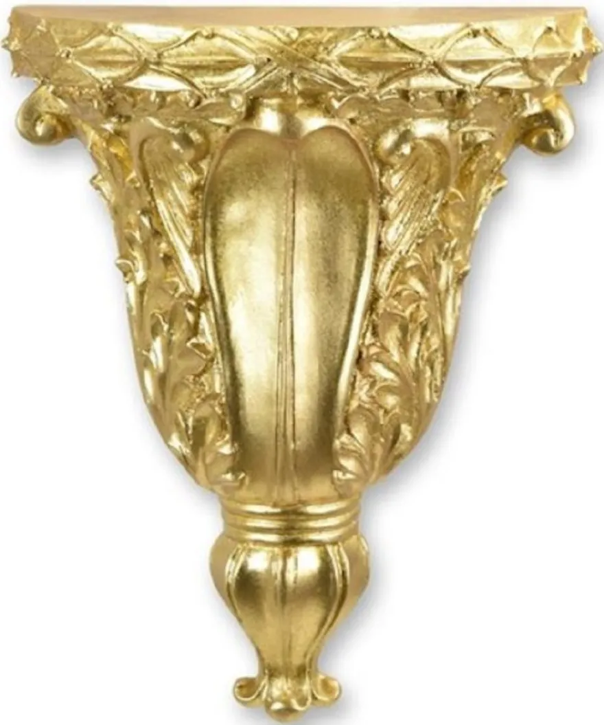 Casa Padrino Barock Kunstharz Wandkonsole Gold 21,1 x H. 25,3 cm - Polyresin Wanddeko Konsole im Barockstil - Barock Deko Accessoires - Barock Möbel - Barock Interior