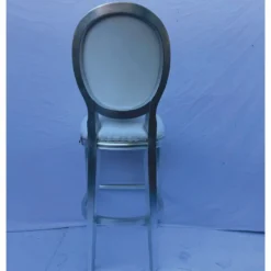 Casa Padrino Barock Kunstleder Barstuhl Weiß / Silber - Barock Bar Möbel