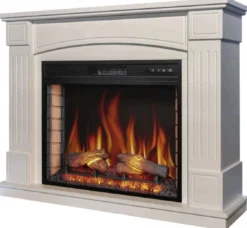 Casa Padrino Barock LED Elektrokamin Weiß 114 x 34 x H. 90,3 cm
