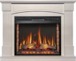 Casa Padrino Barock LED Elektrokamin Weiß 114 x 34 x H. 90,3 cm