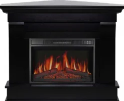 Casa Padrino Barock LED Elektro Eckkamin Schwarz 110 x 70 x H. 90,6 cm