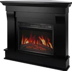 Casa Padrino Barock LED Elektro Eckkamin Schwarz 110 x 70 x H. 90,6 cm
