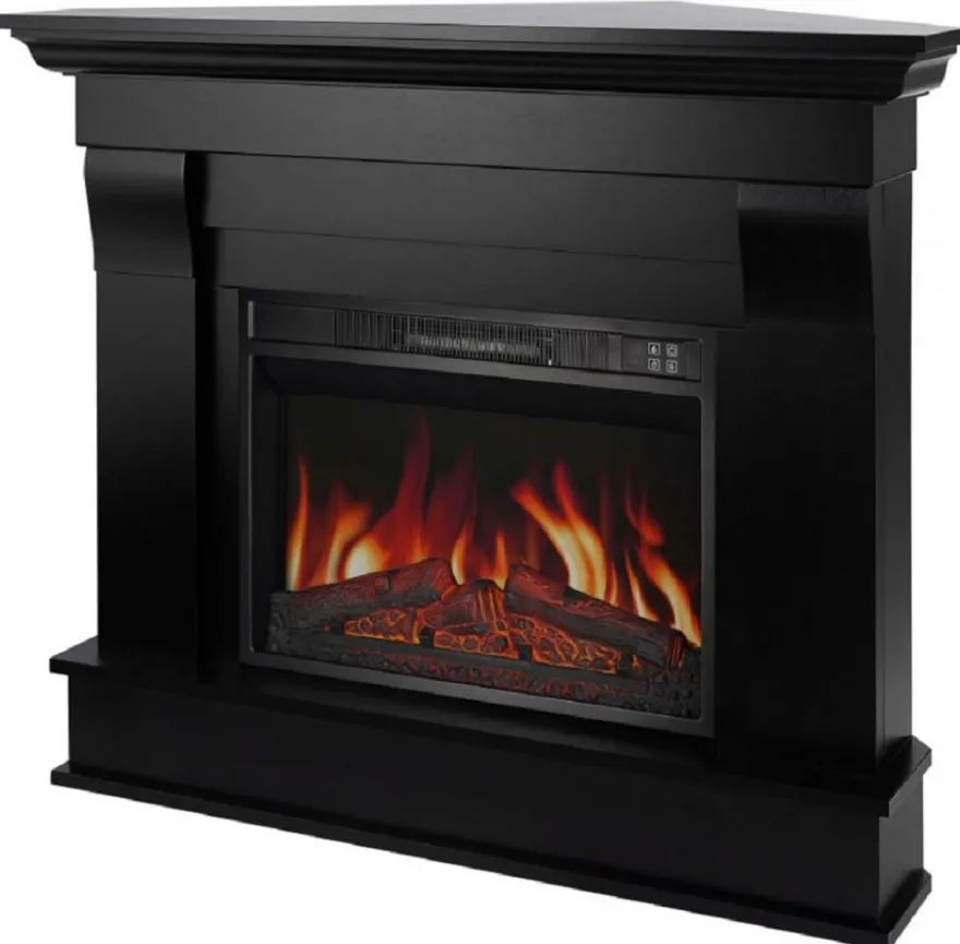 Casa Padrino Barock LED Elektro Eckkamin Schwarz 110 x 70 x H. 90,6 cm