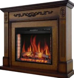 Casa Padrino Barock LED Elektrokamin Braun 128 x 38 x H. 110,5 cm