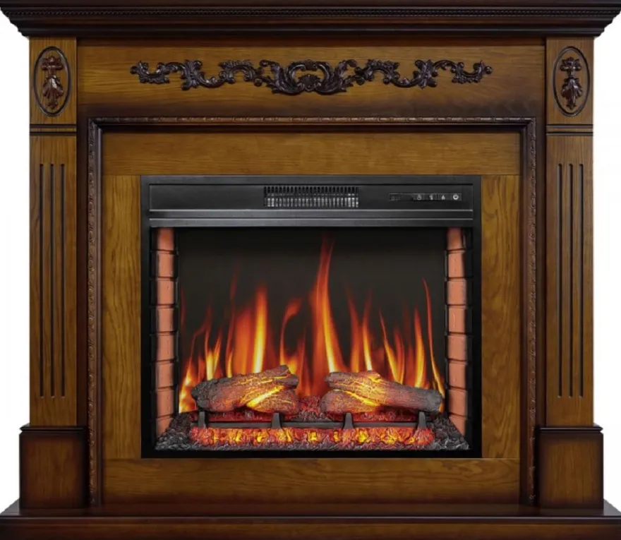 Casa Padrino Barock LED Elektrokamin Braun 128 x 38 x H. 110,5 cm