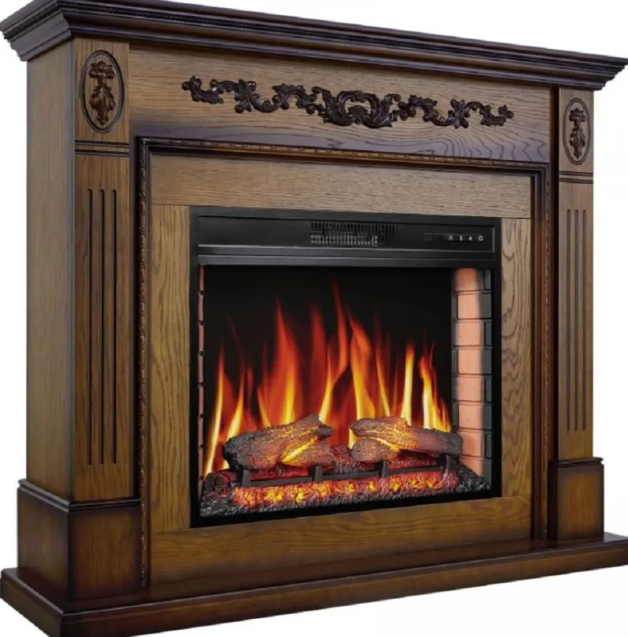 Casa Padrino Barock LED Elektrokamin Braun 128 x 38 x H. 110,5 cm