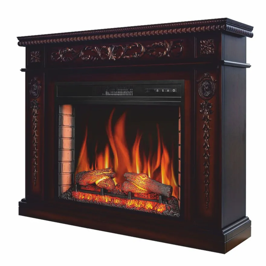 Casa Padrino Barock LED Elektrokamin Dunkelbraun 113 x 31 x H. 92,2 cm - Barock Möbel