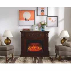 Casa Padrino Barock LED Elektrokamin Dunkelbraun 106,6 x 37 x H. 92,5 cm - Barock Möbel