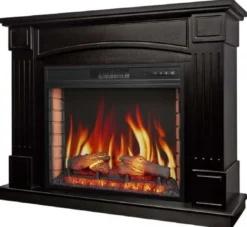 Casa Padrino Barock LED Elektrokamin Schwarz 114 x 34 x H. 90,3 cm