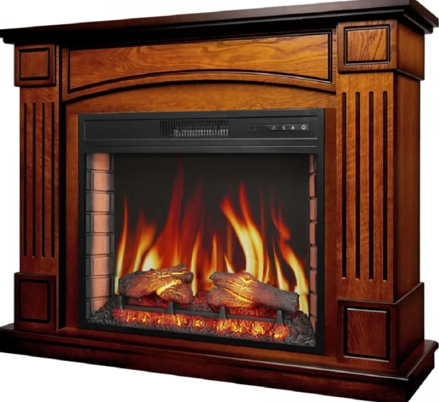 Casa Padrino Barock LED Elektrokamin Braun 114 x 34 x H. 90,3 cm