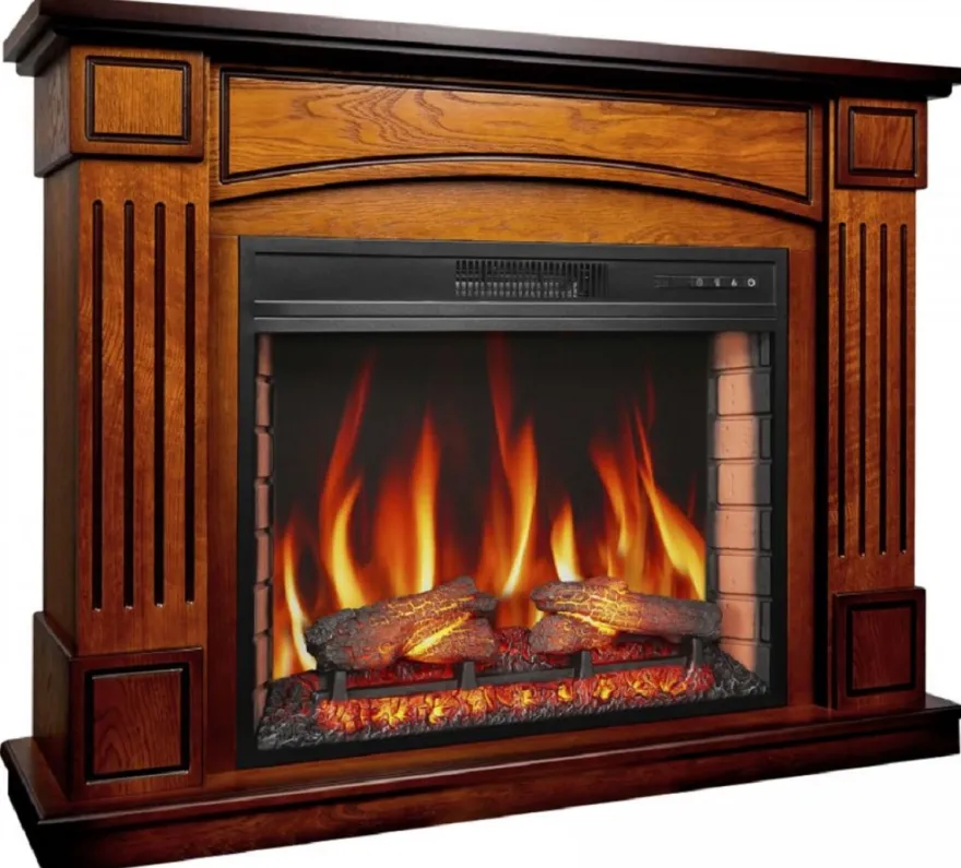 Casa Padrino Barock LED Elektrokamin Braun 114 x 34 x H. 90,3 cm