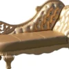 Casa Padrino Barock Leder Chaiselongue Gold 170 x 65 x H. 90 cm - Massivholz Recamiere mit Echtleder und Glitzersteinen - Barock Möbel