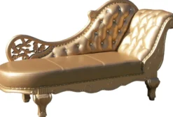 Casa Padrino Barock Leder Chaiselongue Gold 170 x 65 x H. 90 cm - Massivholz Recamiere mit Echtleder und Glitzersteinen - Barock Möbel