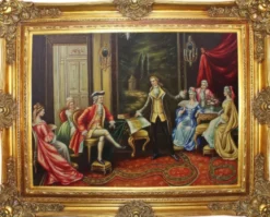Casa Padrino Barock Ölgemälde Der Vortrag Mehrfarbig / Gold 160 x 10 x H. 130 cm - Handgemaltes Gemälde mit prunkvollem Rahmen im Barockstil - Barockstil Deko