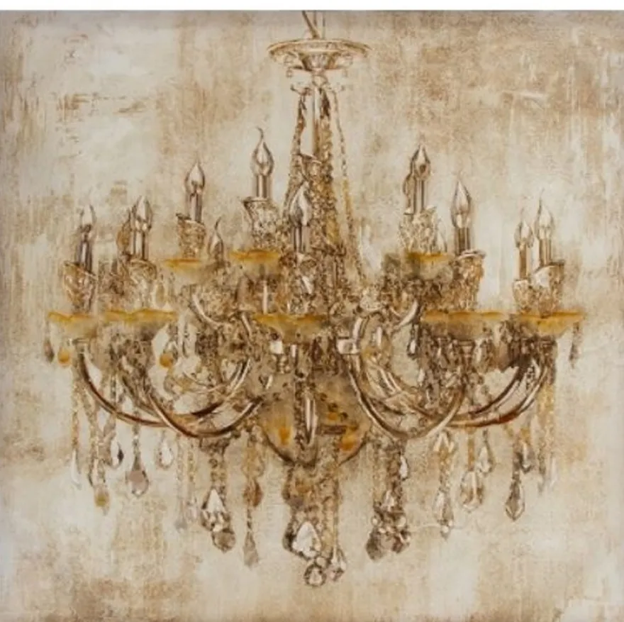 Casa Padrino Barock Ölgemälde Kronleuchter Mehrfarbig 80 x H. 80 cm - Prachtvolles Ölbild