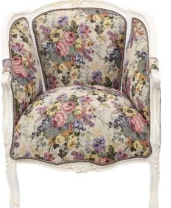 Casa Padrino Barock Lounge Sessel Weiss / Blumenmuster 70 cm x H. 100cm - Massivholz
