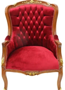 Casa Padrino Barock Lounge Sessel Mahagoni Braun / Bordeaux 70 cm x 60 cm x H. 105cm - Massivholz