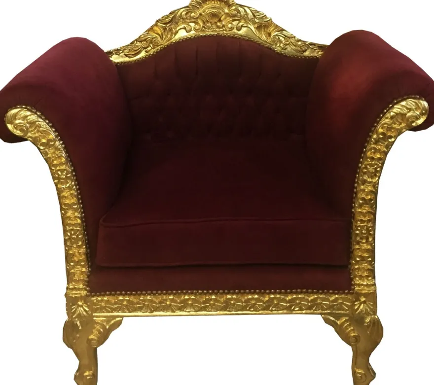 Casa Padrino Barock Lounge Sessel Bordeaux Rot / Gold Möbel Antik Stil - Wohnzimmer Club Möbel Sessel - Limited Edition