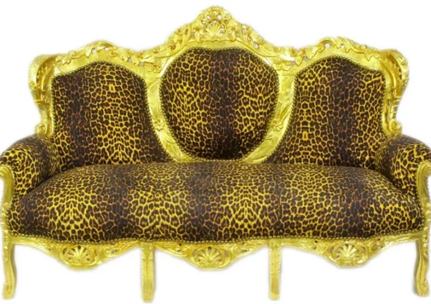 Casa Padrino Barock Lounge Sofa King Leopard / Gold - Wohnzimmer 175 cm