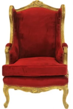 Casa Padrino Barock Lounge Thron Sessel Bordeaux Rot / Gold - Antik Stil Ohrensessel, Höhe 110 cm