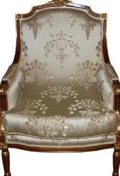 Casa Padrino Barock Lounge Thron Sessel Empire in Taupe Muster mit Mahagoni Braun und Gold - 100 x 72 x 68 cm