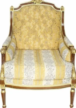 Casa Padrino Barock Lounge Thron Sessel mit elegantem Muster Gold / Weiß / Braun 70 x 70 x H. 100 cm - Barock Möbel